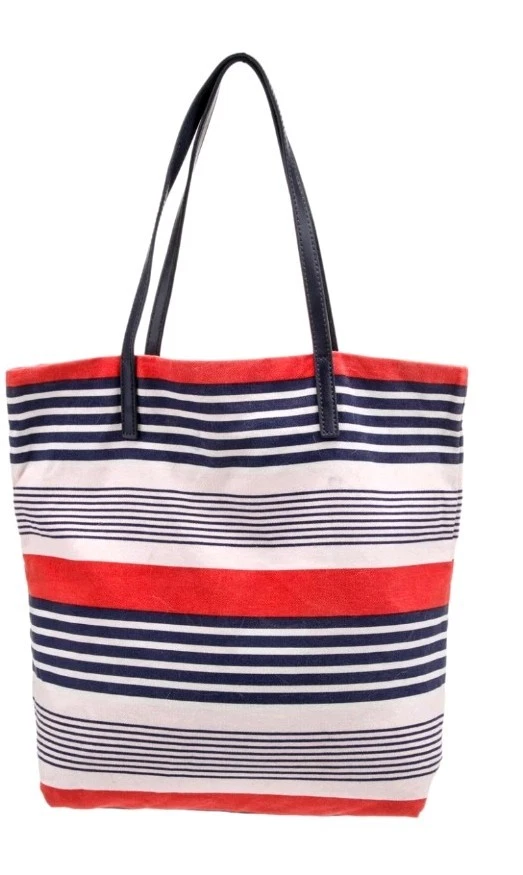 Bolso Shopper Kate Spade de Lona y Cuero a Rayas Rojo Blanco Azul Foto 3 de 4