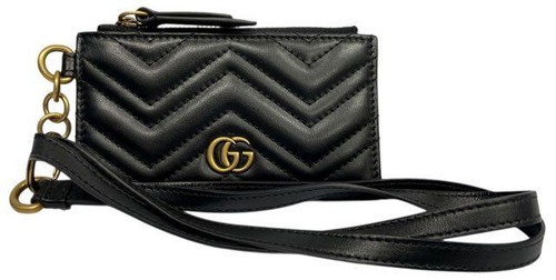GUCCI Double G Strap Quilted Coin Case Card Holder Card Case Coin Purse with Nec