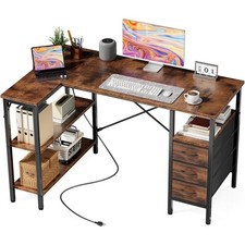 L Shaped Desk with Shelf Drawers Corner Computer Desks Gaming and Power Outlet