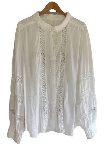 Anthropologie bestickte Spitze Buttondown Damengröße 3X Ballon lange Ärmel