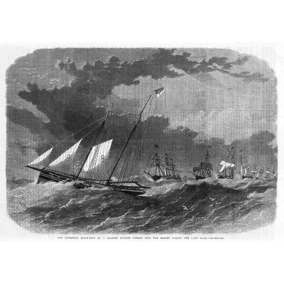 LIVERPOOL Pilot Boat Leading Vessels into the Mersey in a Gale - Old Print 1866