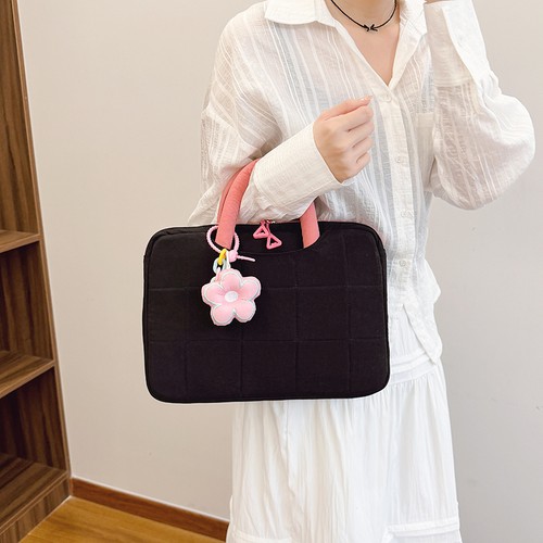 Quilted Laptop Handbag Contrast Color Tablet Bag Soft Pad Laptop Sleeve (Black) - Afbeelding 5 van 9
