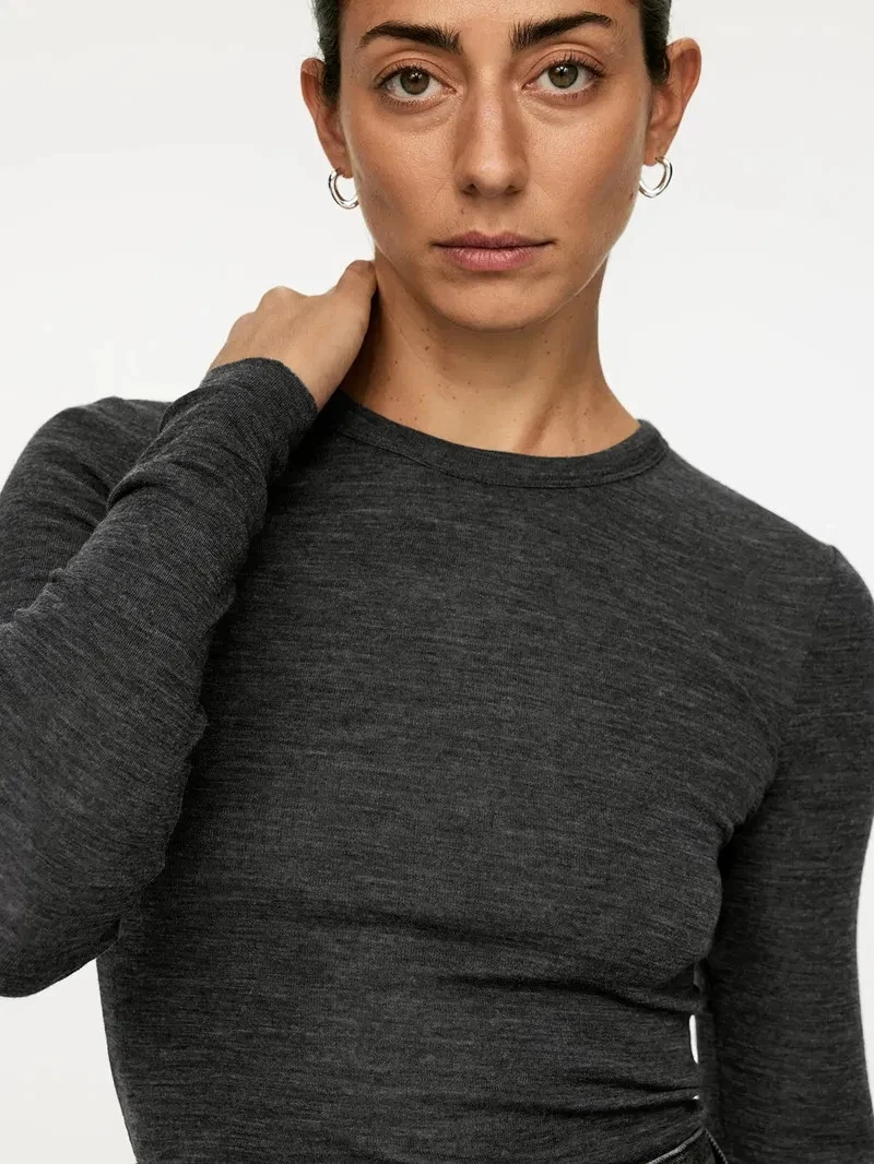 Arket Sz XS Gray 100% Merino Sweater Top Base Layer Shirt
