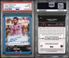 Lionel Messi -Autograph Blue Foil -PSA 10 GEM MINT -On Card Auto 77/99 TOPPS MLS