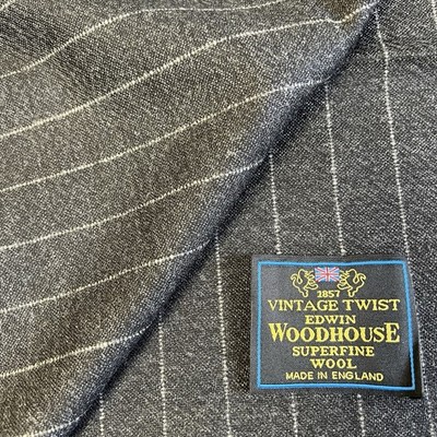 Edwin Woodhouse VINTAGE TWIST 1.8m Fabric | Grey Chalk Stripe High-Twist Wool |