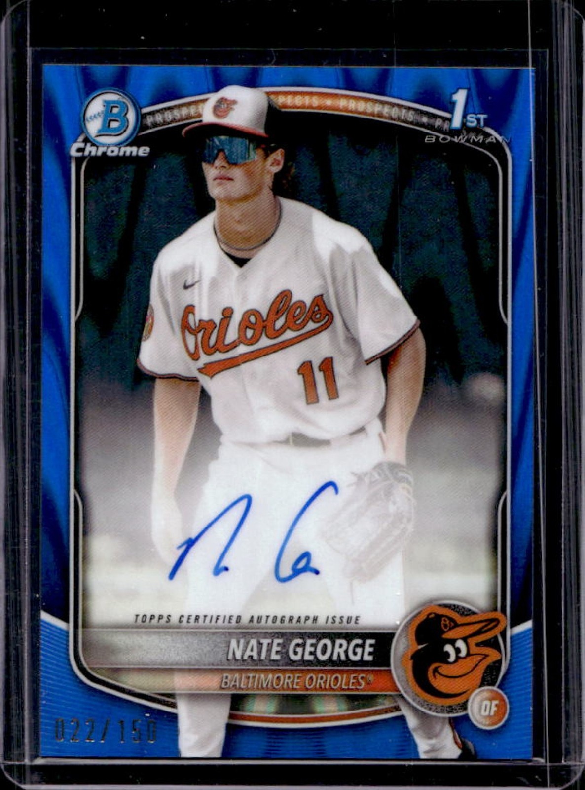 2025 Bowman Chrome Nate George Auto Blue RayWave Refractor 1st Prospect #22/150