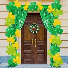 20Pcs St. Patrick's Day Door Decoration Set - Green Shamrock Cutouts  Tinsel Fo