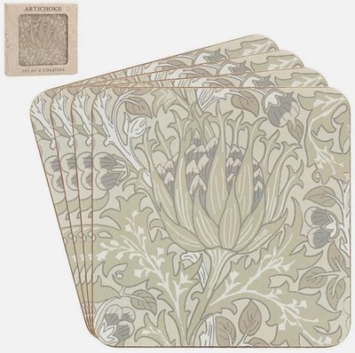 4er Set William Morris Artischockenuntersetzer in Creme - Glas Tasse Tisch Getränk Matten