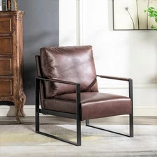Mid-Century Modern Accent Chair w/Metal Frame, Microfiber, Dark Brown