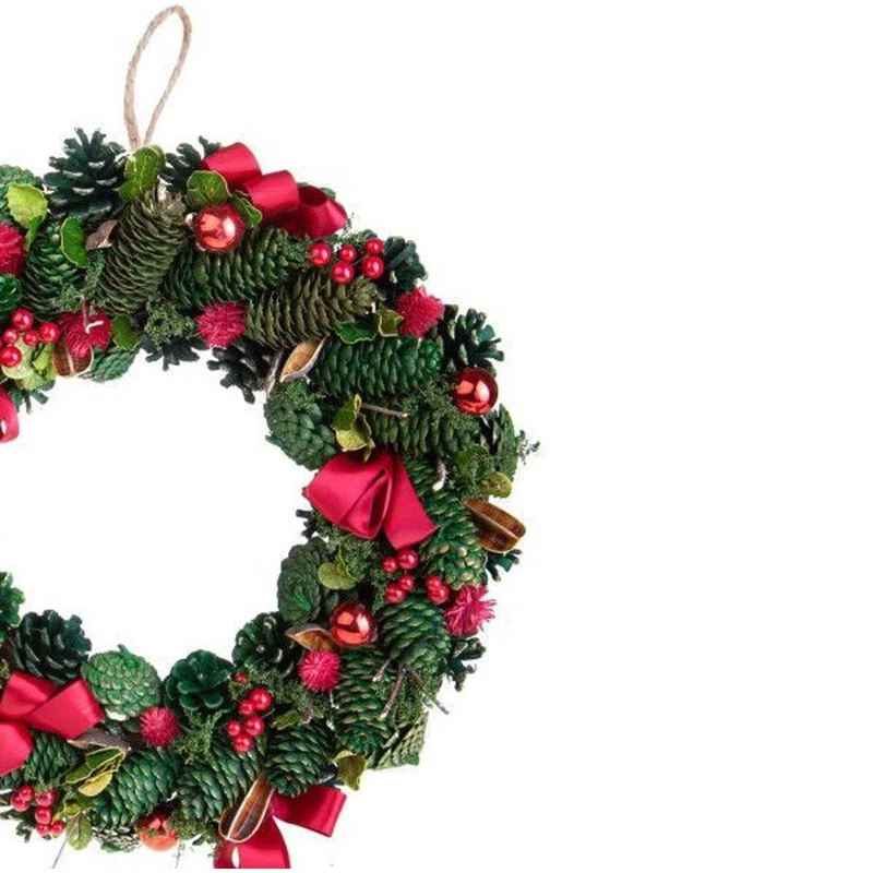 Corona Natalizia Porta BRANDANI Pigne Fiocchi Rossi Bacche Ghirlanda Natale, fotografia 3 di 9
