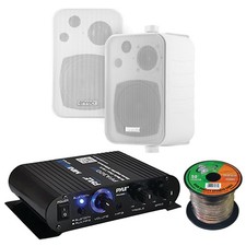 Pyle PFA330BT 2-Channel 90W Bluetooth AUX Amplifier, 2x 4" 30W White Speakers