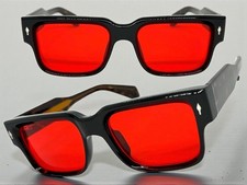 Mens Classic Vintage Retro Hardcore Biker SUNGLASSES Thick Square Frame Red Lens