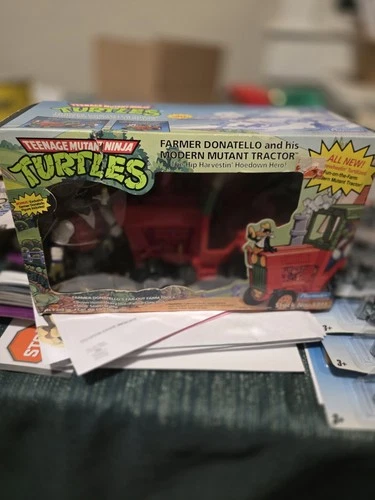 VINTAGE TMNT Farmer Donatello Figure And Tractor Intact Pipe 4.5 Inch Figure