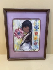 Ted De Grazia Framed, Matted, Vintage Painting Print “Flowers For Los Angeles”