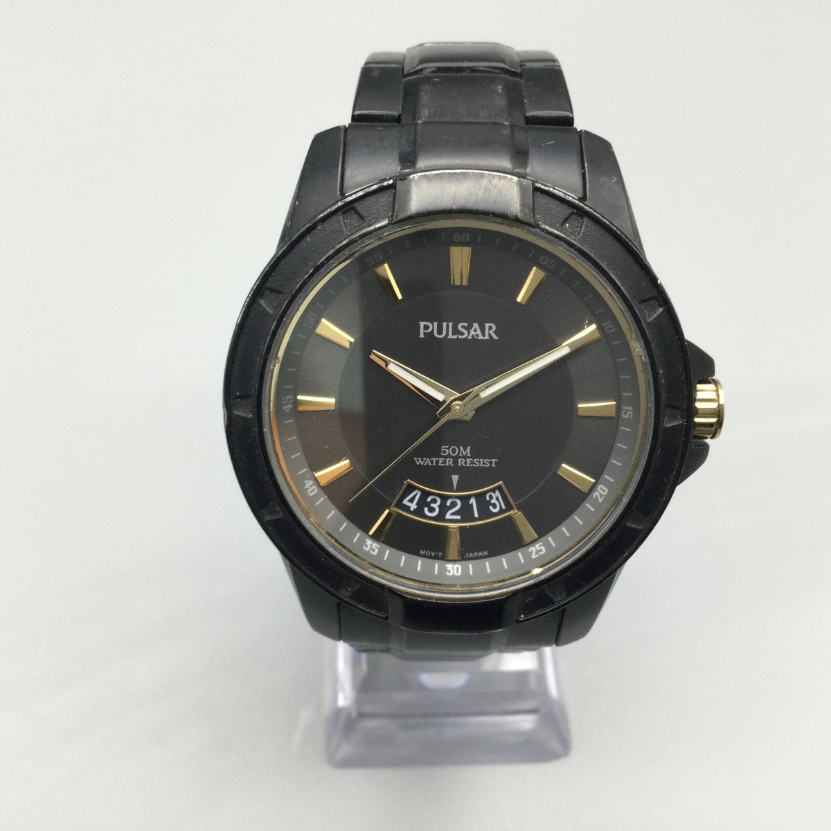 Vintage Pulsar Watch Men 44mm Black Dial Date YJ42-X108 New