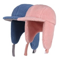 Winter Chunky Fleece Lined Earflap Beanie Hat Warm Windproof Hat for Babies Kids