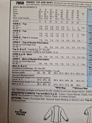 Top Skirt 12 McCalls 7858 Sewing Pattern VTG Below Knee Button Up Shirt Double - Picture 7 of 8