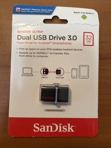 SanDisk 32GB Dual USB Drive 3.0 Flash Drive for OTG Smartphones & Tablets New