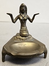 Vintage EGYPTIAN REVIVAL Miniature Solid Brass Ashtray KING TUTANKHAMUN Dancer