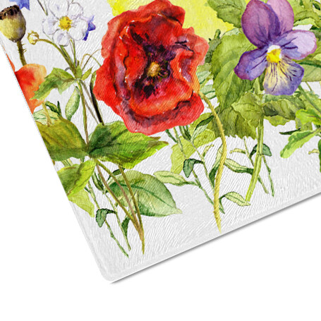 Glass Chopping Board Kitchen Worktop Protector Saver Watercolour Floral Chicken - Picture 2 of 3
