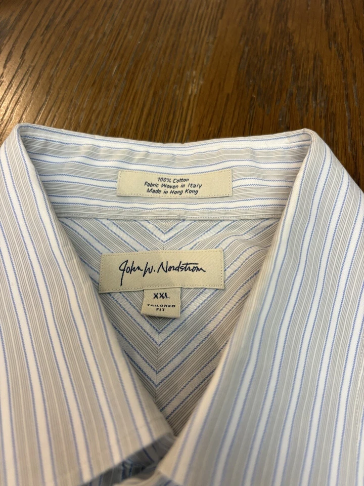 Camisa de vestir John W Nordstrom abotonada calce a medida para hombre XXL a rayas gris blanco Foto 3 de 4