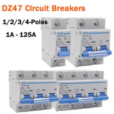 DZ47 Circuit Breakers Type C 1/2/3/4-Poles MCB 1A/2A/3/4/6/10/16/20/25A to 125A