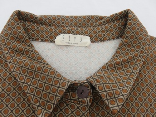 SIYU MADE IN SPAIN BROWN ART DECO RETRO PATTERN LONG SLEEVE JERSEY SHIRT UK 14 - Picture 7 of 14
