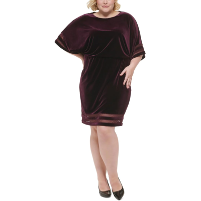jessica howard plus size long dresses Plus Womens Velvet Knee Sheath Dress