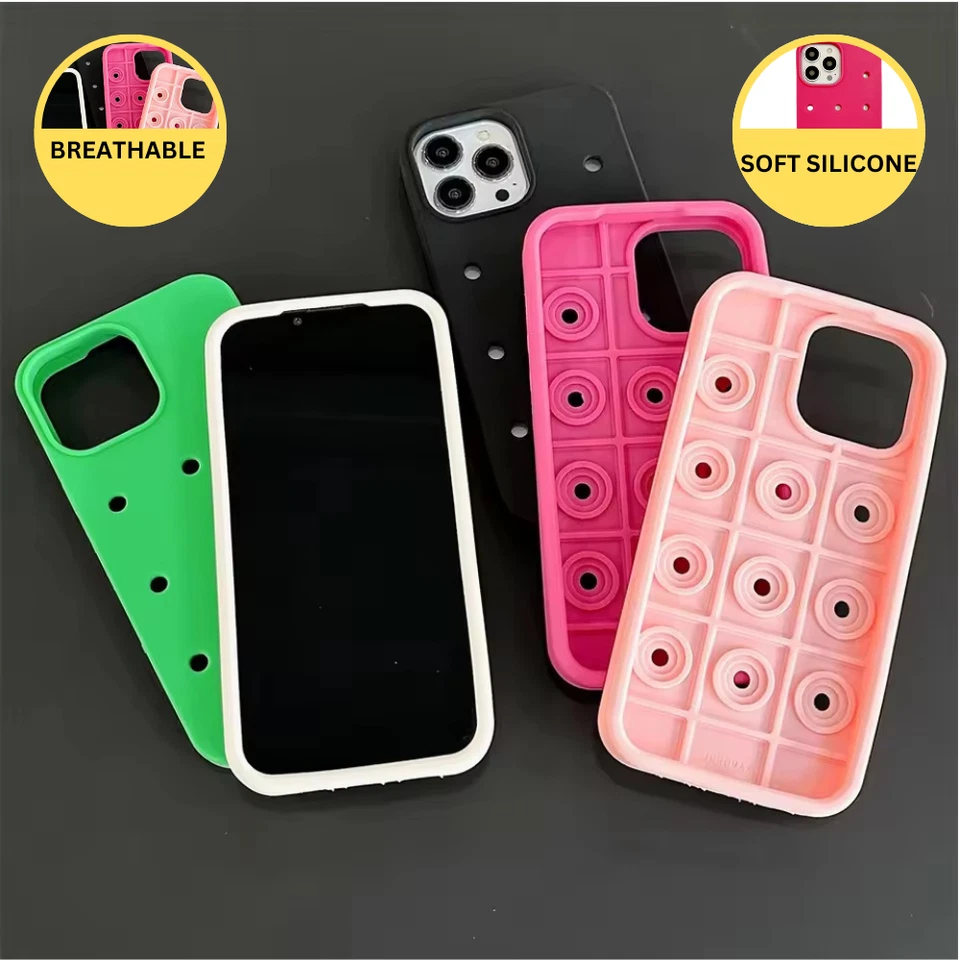 For iPhone 11 12 13 14 15 16 Pro Max Shockproof Silicone Crocs Charms Case Cover Foto 2 de 4