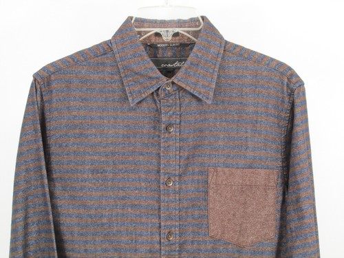 NWOT COASTAL Bolsa Button Up Shirt Men Size M Blue Brown Stripes Modern Slim Fit - Picture 2 of 15
