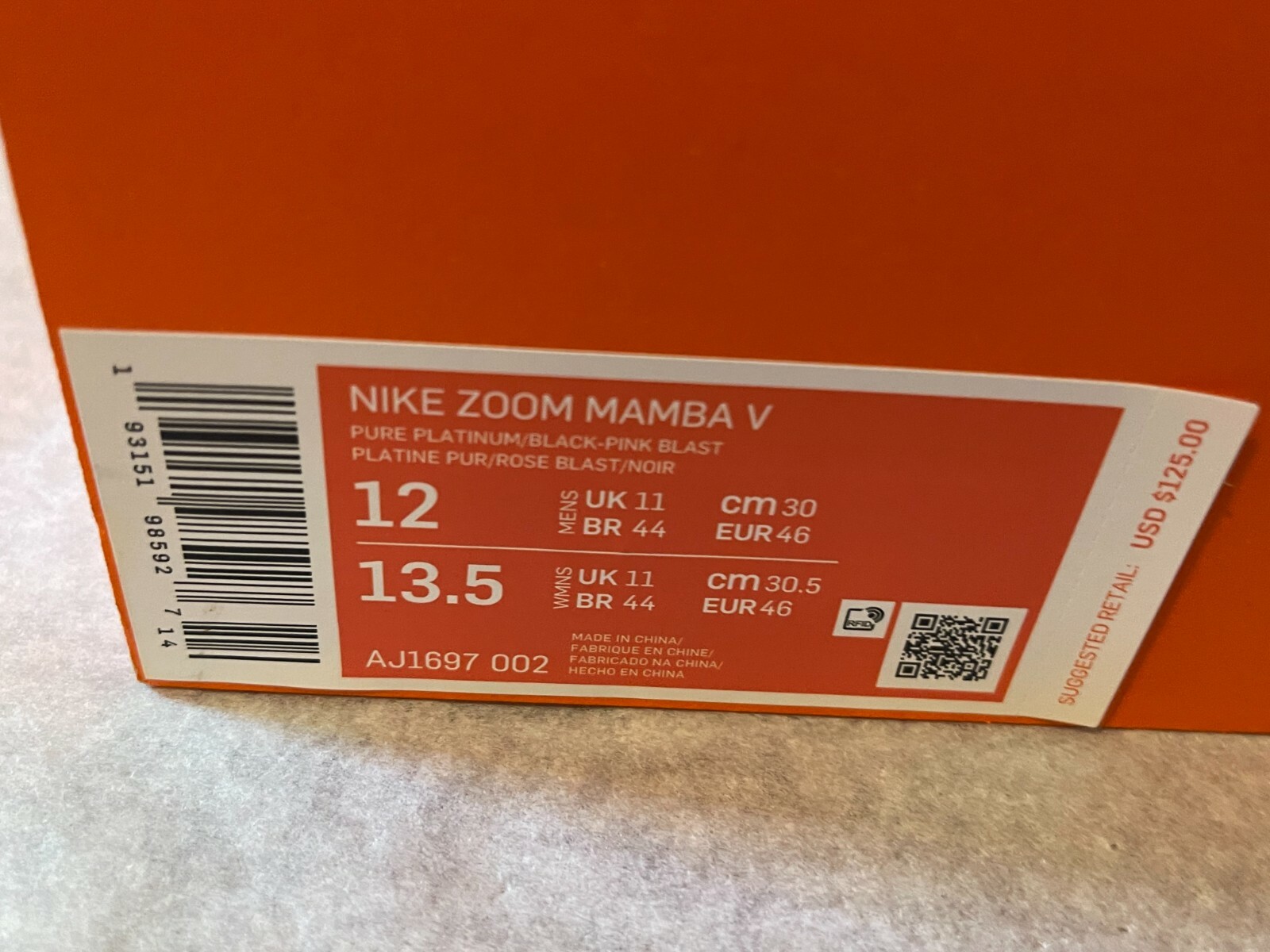 NEW Nike ZOOM MAMBA V Distance Running Shoe PLATINUM MEN'S SIZE 12 AJ1697-002 thumbnail 7