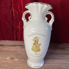Holly Hobbie Vase Vintage Japan White with Handles Thoughtfulness Starts