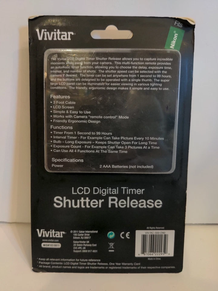 Vivitar LCD Digital Timer Shutter Release for NIKON DSLR Camera D90/D3100/D5000 - Image 2 of 3