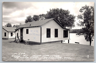 Vintage Postcard WI Edgewater RPPC Cabin #1 North Star Lodge Big Chetac Lake8634