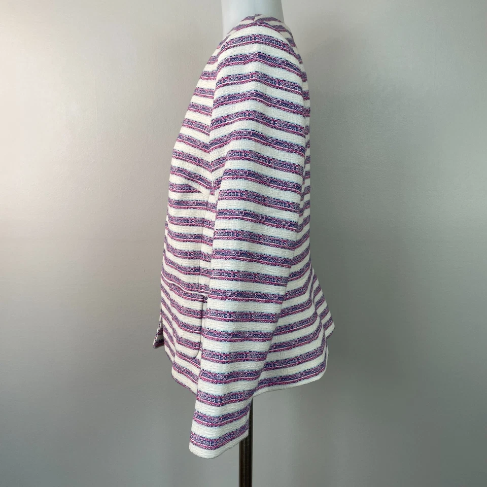Talbots Jacket 6 Striped Tweed White Blue Pink Women's Blazer - Image 4 of 4