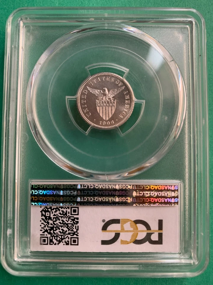 ФИЛИППИНЫ США ДЕСЯТЬ СЕНТАВО ДОКАЗАТЕЛЬСТВО 1906 PCGS PF 64 + ЗЕРКАЛО БЕЛЫЙ   - Изображение 2 из 4