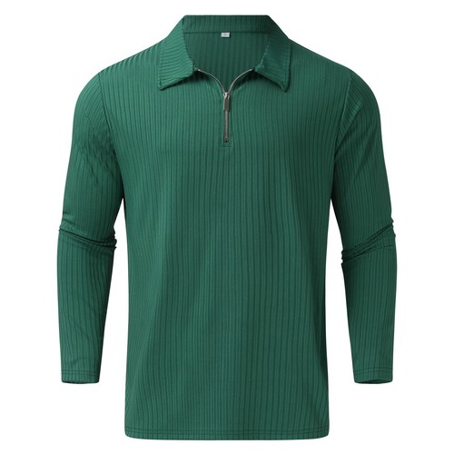 T-Shirt Herren Langarm Poloshirt Zip Neck Business Freizeit Oberteile Gerippt Training - Bild 6 von 36