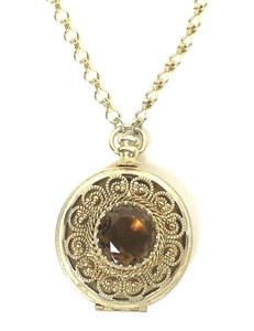 Vintage-Avon-Locket-Necklace-Brown-Topaz-Colored-Glass-Gold-Tone-Filigree-30