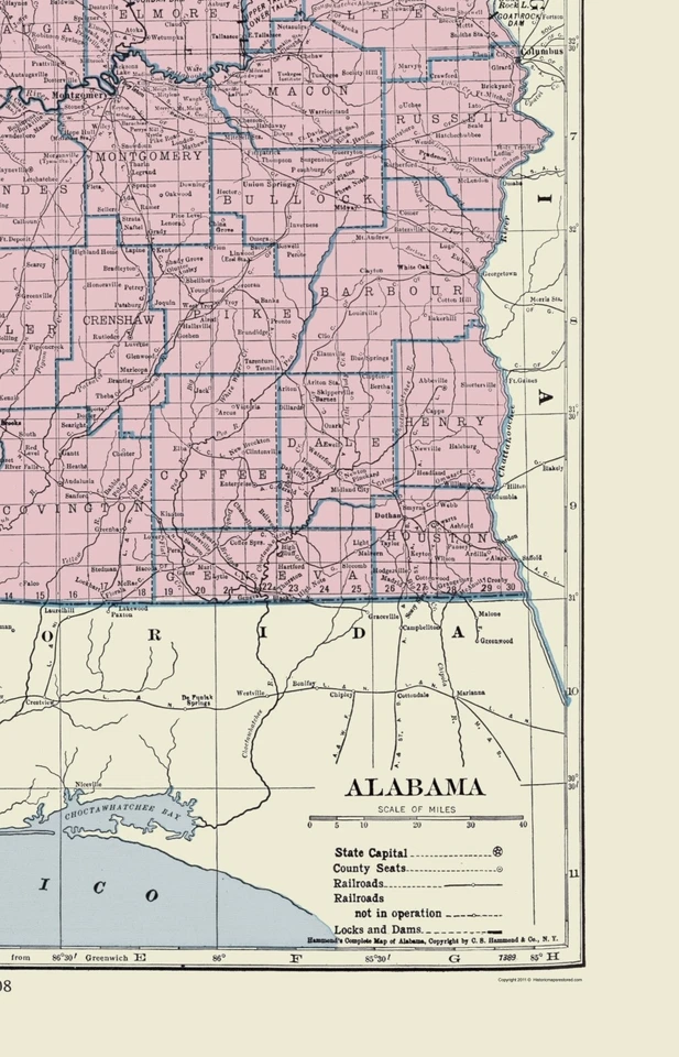 Historic State Map - Alabama - Hammond  1920 - 23 x 35.83 - Vintage Wall Art - Image 3 of 4