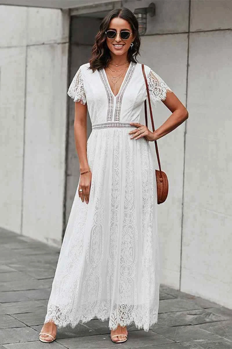 Short sleeve hotsell lace maxi dress