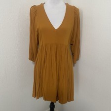 Forever 21 Women’s V-Neck Puffy 3/4 Sleeve Mini Dress Size Medium Color Mustard
