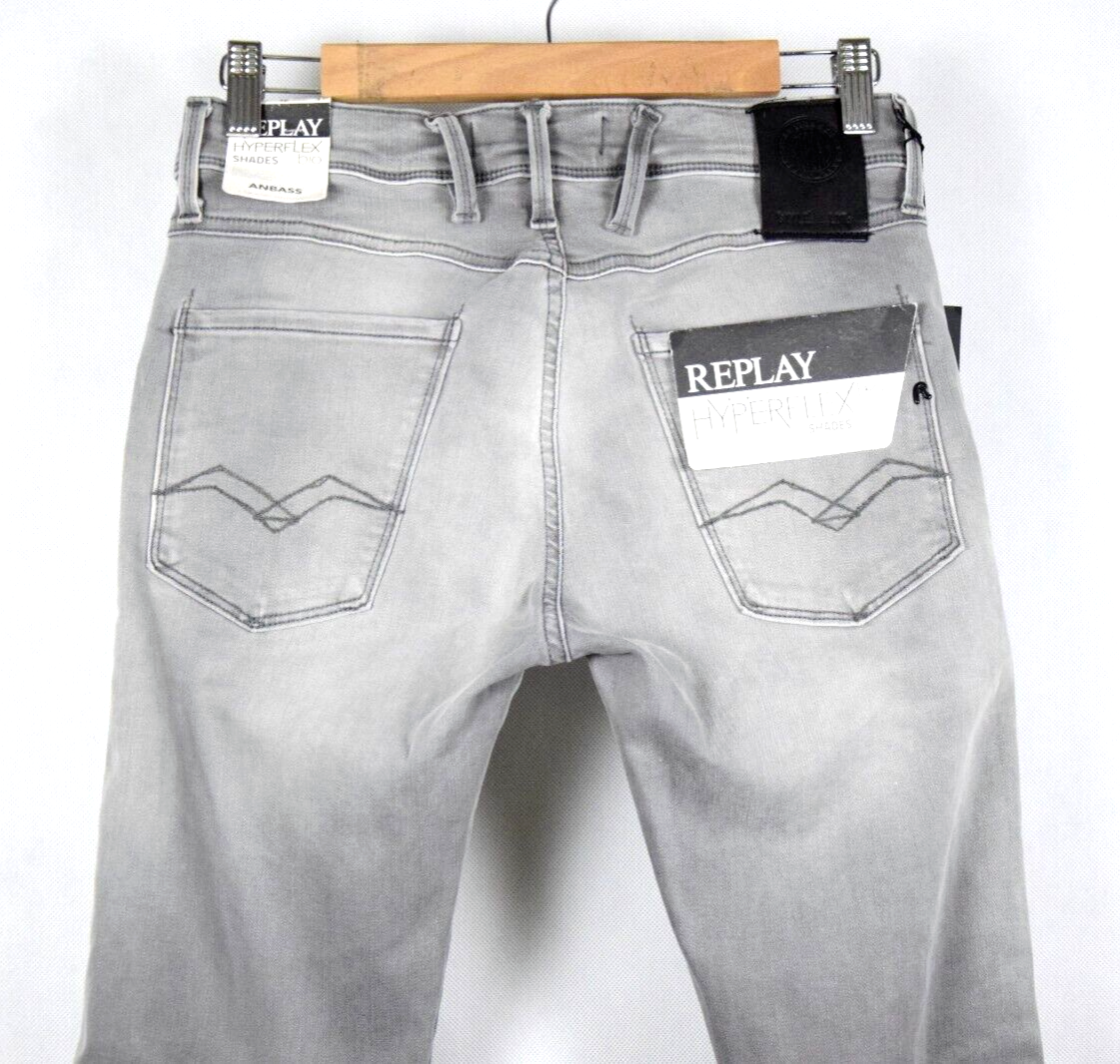 REPLAY NEW mens HYPERFLEX ANBASS Grey Shades JEANS Stretchy | W28 