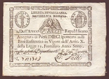 Italian States Repubblica ROMANA  10 Paoli 1798  Circle Seal