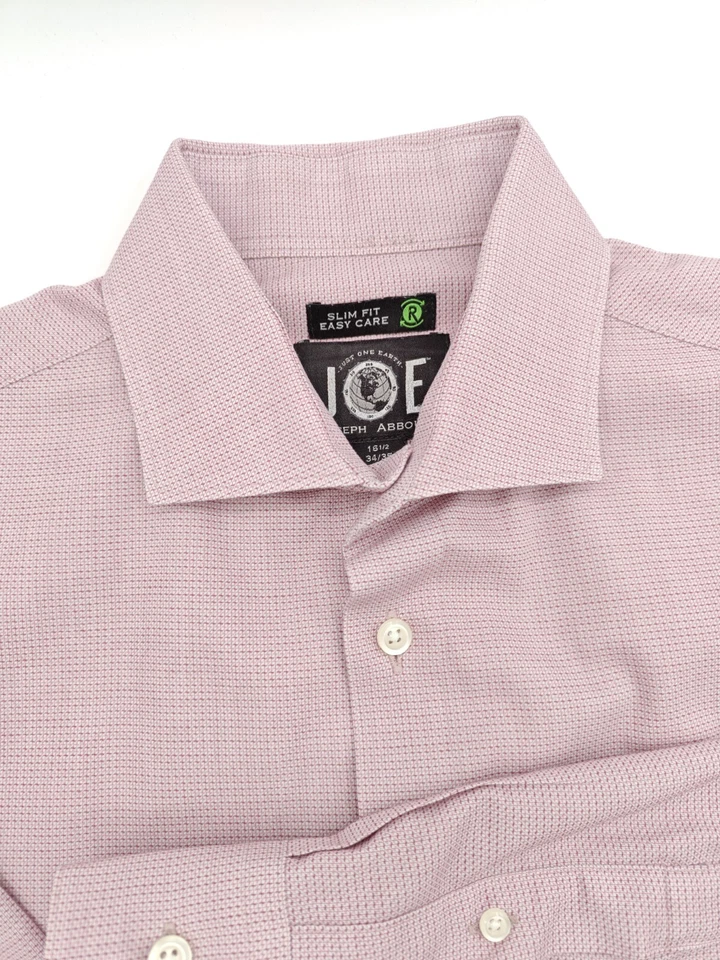 🇺🇲 Camisa de Vestir Joseph Abboud Para Hombres 16.5x35 Rosa Geométrica Calce Ajustado Fácil Cuidado Foto 3 de 4