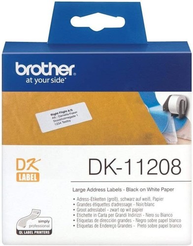 Rollo de etiquetas Brother DK-11208, etiquetas de direcciones grandes, negro sobre blanco, 400 etiquetas - Imagen 1 de 4