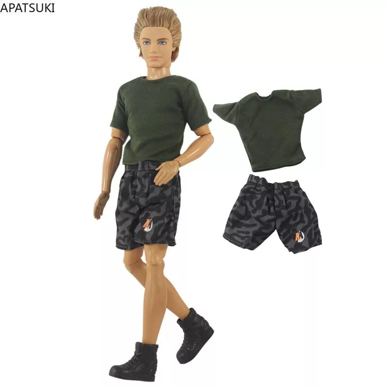 1/6 Boy Doll Clothes For Ken Doll Outfits Green T-shirt Shorts