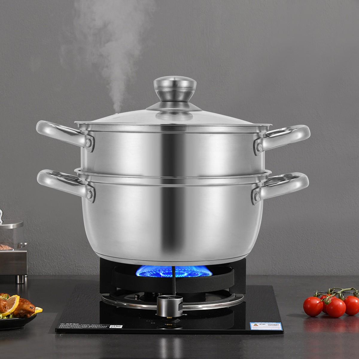 Produktbild von Dämpfer Kochtopf Edelstahl 22cm 2 Etagen Dampfgarer Rostfreier Stahl