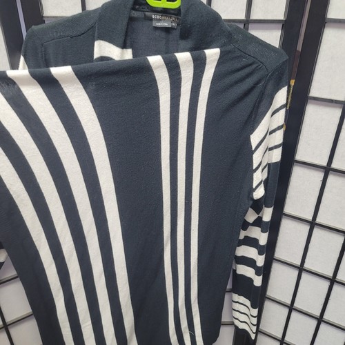 BCBGMAXAZRIA Open Front Long Sleeve Black With White Striped Cardigan XL A26 - Picture 8 of 14