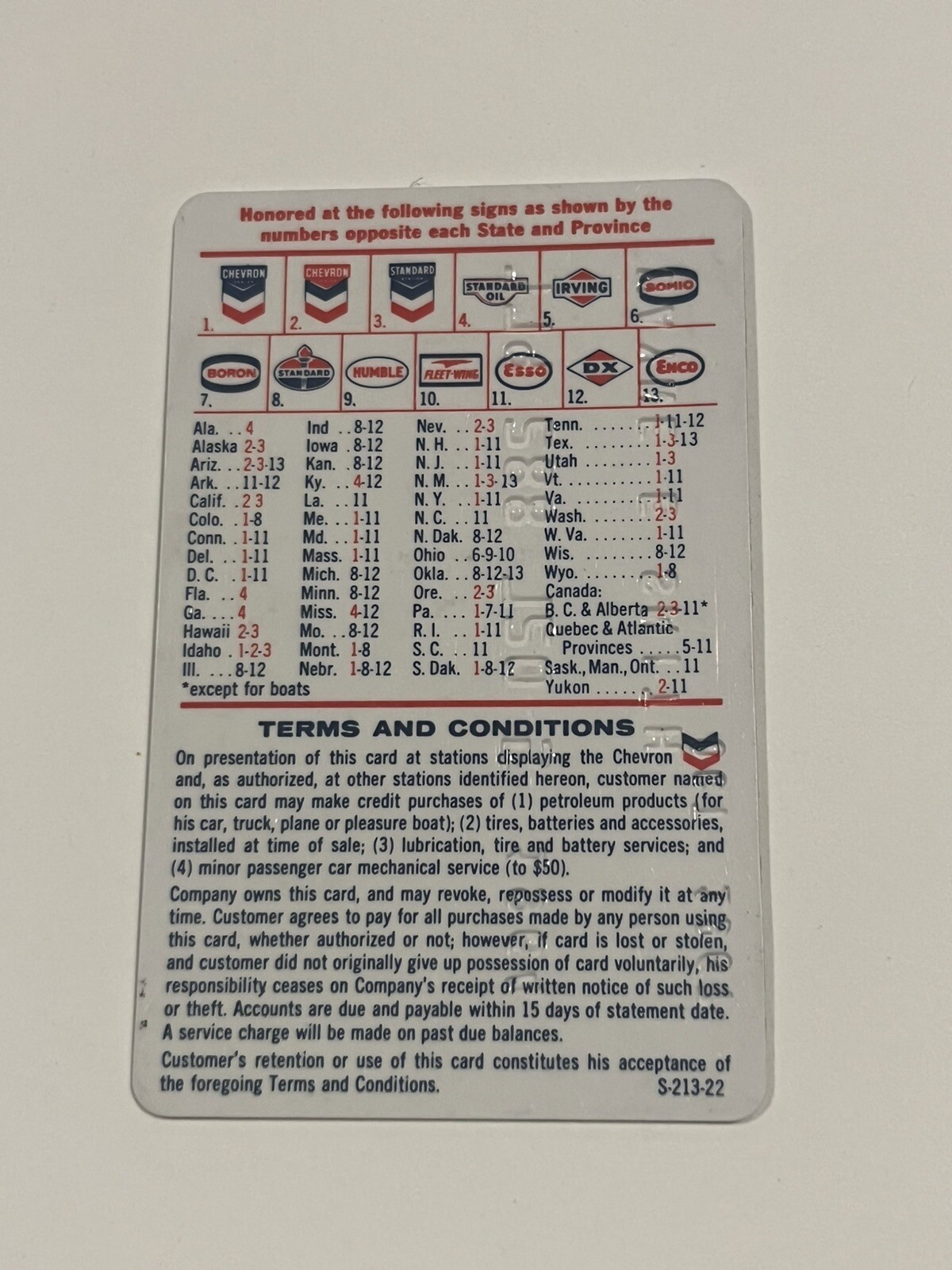 VINTAGE 🇺🇸”CHEVRON”STANDARD GAS & OIL COMPANY GAS STATION CREDIT CARD 👀LQQK👀