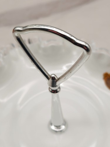Vintage Fenton Silver Crest Milk Glass Ruffled Bon Bon Bowl With Handle - Picture 8 of 19